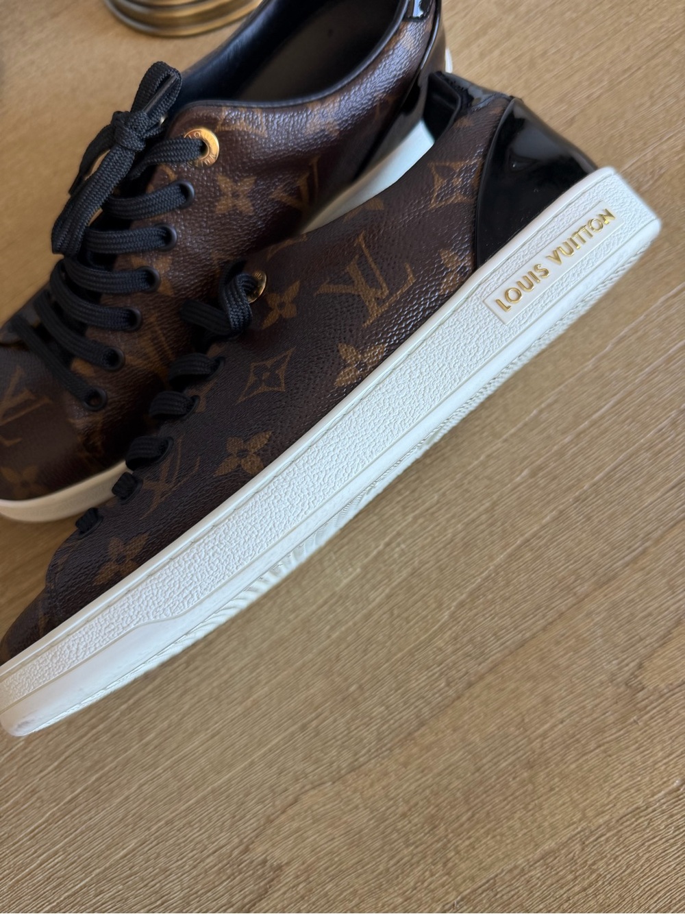 Louis Vuitton Brown Monogram Sneakers with Black Trim - Picture 7 of 12
